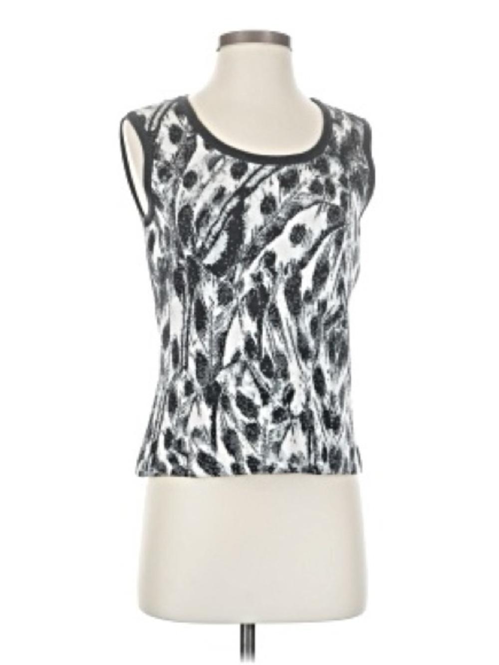 St. John Black & White Printed Sleeveless Sweater Top Small
